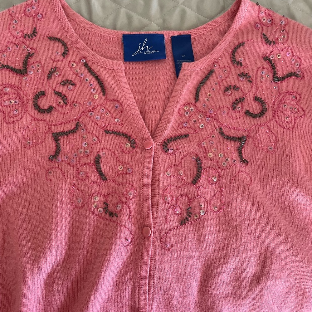 JS Collections Pink Embroidered Women's Sweater